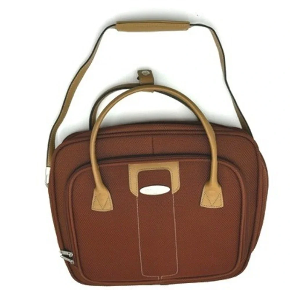 SAMSONITE burnt orange tweed footed briefcase laptop‎ bag carry on leather strap